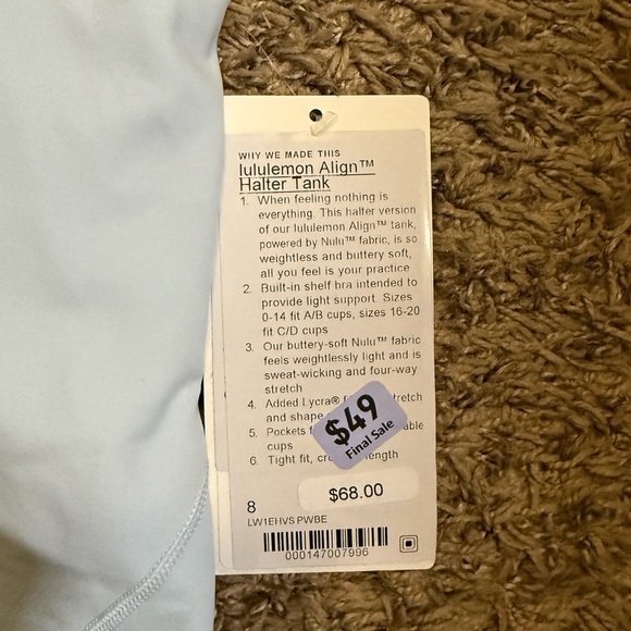 Lululemon Align Halter Tank Top Powder Blue Size 8 - Picture 6 of 6